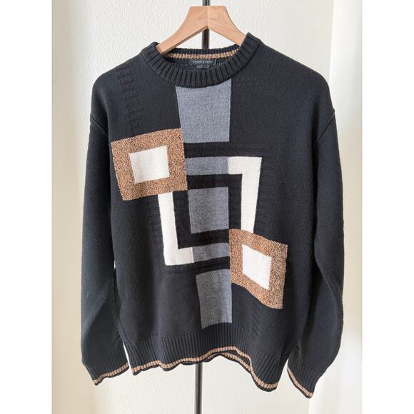 Vintage Point of Italy Wool Blend Abstract Sweater Neutral Tones L/XL - Picture 13 of 15
